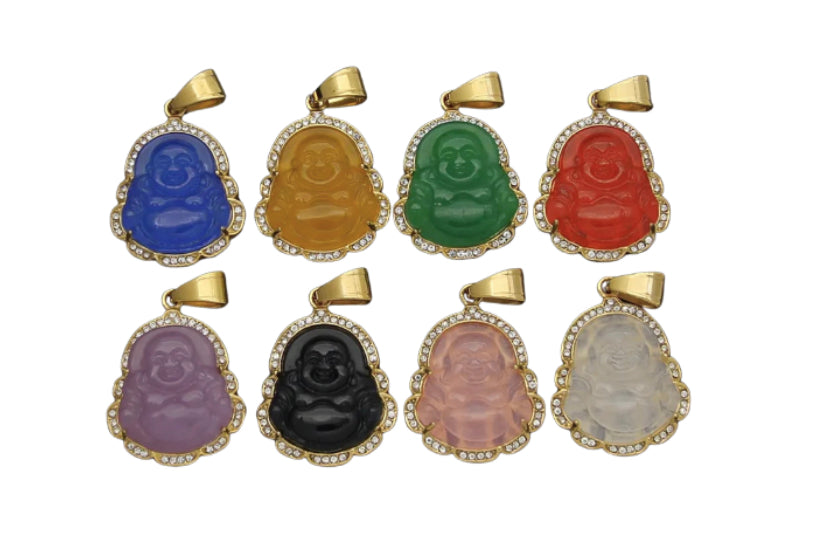 Crystal Rim Natural Jade Buddha Necklace