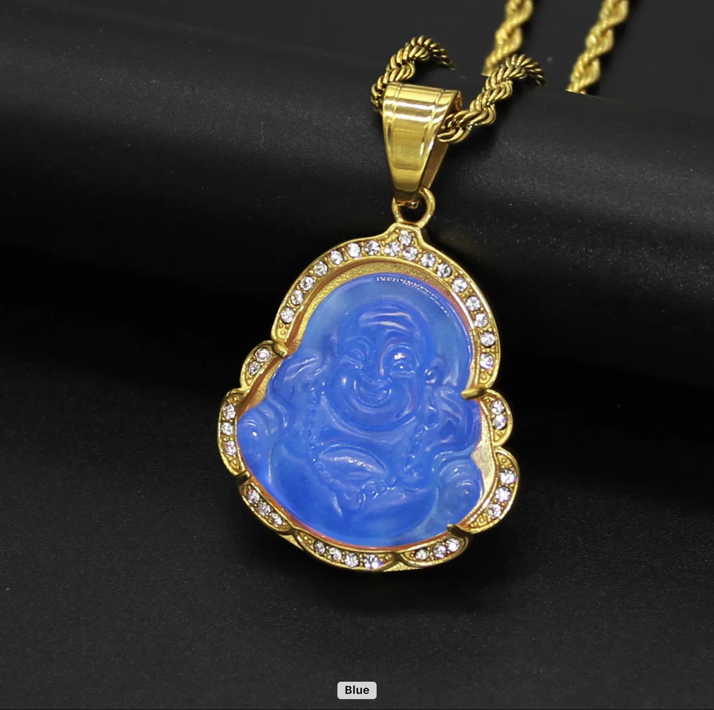 Crystal Rim Natural Jade Buddha Necklace